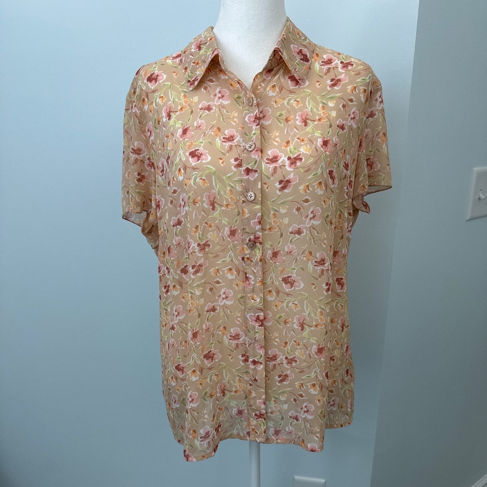 Coldwater Creek Short Sleeve Button Front Blouse Size Petite Medium